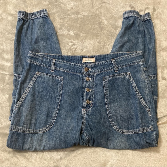 Sundance Jolienne Women’s Demin Joggers Cargo Button Blue Cotton Relaxed Sz 12 - Picture 14 of 16
